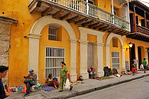 Houses in the Colonial Spanish architecture style in Cartagena de Indias, a UNESCO World Heritage City. Bolivar Department, Northern Colombia, February 2011.