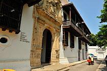 Inquisition Palace and Cartagena Historic Museum, in front of Bolivar Square, in Cartagena de Indias, a UNESCO World Heritage City. Bolivar Department, Northern Colombia, February 2011.