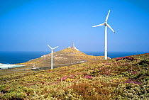 Wind turbines near the coast at Cabo Vilan, Galicia, Spain, May 2011.