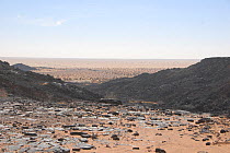 Desert landscape with eroded rocks. Termit Massif, Niger, Africa.