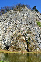 The Rock of Falize, a Frasnian limestone anticline (convex geological fold) from the Devonian era. Durbuy, Belgium