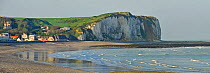 Pebble beach and chalk cliffs at Veulettes-sur-Mer. Normandy, France, October 2010.