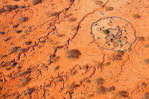 Where water once ran: Aerial of erosion that scars the land near a Samburu manyatta in drought stricken Northern Kenya. August 2009.