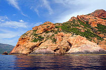 Rocky volcanic headland of Capo d'Osani on Cape Senino, part of a UNESCO World Heritage coastal / marine site within Corsica's National Park (Parc Naturel Regional de Corse). Corsica, France, May 2010...