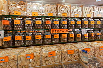 Dried sharks' fins, scallops, and other marine products for sale in Hong Kong's Sheung Wan district, April 2009.