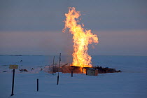 A gas flame near the gas workers' village of Sabetta in the Tambey gas field, Yamal Peninsula, Western Siberia, Russia, March 2011