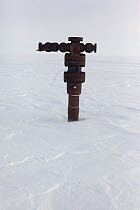 A 'christmas tree' being used to cap a well head in the gas fields near Tambey. Yamal Peninsula, Western Siberia, Russia, March 2011