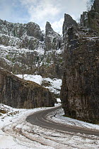 Cheddar Gorge after snowfall. Somerset, UK, February 2009.