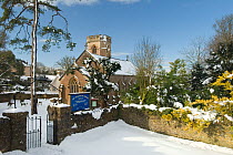 Church of St Leonard, Shipham, after heavy snowfall, Somerset, February 2009