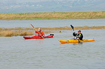 Participants in a Kayak event to canoe around Wallasea Island organised by the RSPB and Burnham-on-Sea Yacht Club. Essex, UK, March 2011