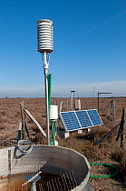 Weather recording station powered by solar energy, Camargue, France, February 2011