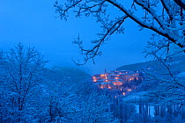 Preci at dawn in winter. Valnerina, Monti Sibillini National Park, Umbria, Italy, February 2010.