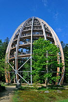 Baumwipfelpfad, a wooden tower construction of the worlds longest tree top walk in the Bavarian Forest National Park. Germany, May 2011.
