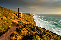 Towanroath Engine House in stormy evening light. Wheal Coates, near St Agnes, Cornwall, UK, July 2011.