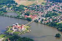 Aerial view of Moritzburg Castle, baroque style, near Dresden, Saxony, Germany, July 2010