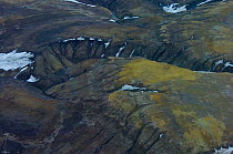 Aerial view of tundra landscape, Ellesmere Island, Nunavut , Canada, June 2008. Taken on location for BBC series, Frozen Planet, Summer