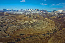 Aerial view of tundra landscape, Ellesmere Island, Nunavut, Canada, June 2008. Taken on location for BBC series, Frozen Planet, Summer