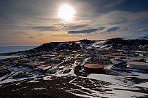 McMurdo station, Ross Island, Antarctica, under Antarctic sun, October 2009. Taken on location for BBC series, Frozen Planet, Winter