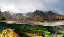 Split level image of Cwm Idwal and Llyn Idwal  showing lake and mountain habitat and lacustrine algae, Snowdonia NP, North Wales, UK, January 2010. Winner of the Living Landscape: Connectivity categor...