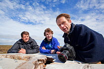 2020 Vision photographers being interviewed at RSPB Forsinard Flows, Caithness, Highland, Scotland, UK, June 2011. Lorne Gill, Fergus Gill and Mark Hamblin, Model released