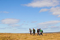 Family on nature walk at RSPB Forsinard Flows, Flow country, Caithness, Highland, Scotland, UK, June 2011