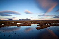 Cloud patterns over peatbog landscape, Flow Country, Forsinard, Caithness, Highland, Scotland, UK, July 2011