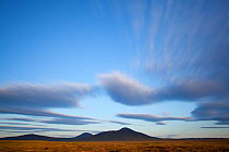 Cloud patterns over peatbog landscape, Flow Country, Forsinard, Caithness, Highland, Scotland, UK, June