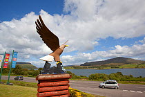 White tailed sea eagle sculpture used as emblem for Aros Visitor Centre, Portree, Skye, Inner Hebrides, Scotland, UK, June 2011