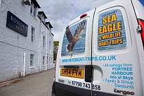Van advertising trips to see White tailed sea eagles, Portree, Skye, Inner Hebrides, Scotland, UK, June 2011
