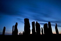 Callanish Stones silhouette, Isle of Lewis, Western Isles / Outer Hebrides, Scotland, UK, May 2011