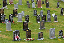 Gravestones in cemetery, North Uist, Western Isles / Outer Hebrides, Scotland, UK, May 2011