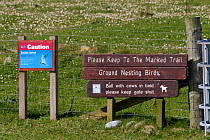 Management signs at RSPB Balranald nature reserve, North Uist, Western Isles / Outer Hebrides, Scotland, UK, May 2011