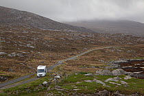 Photographer Peter Cairns' campervan parked on moorland at Luskentyre, North Harris, Western Isles / Outer Hebrides, Scotland, UK, May 2011