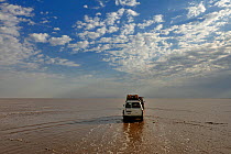 Truck / van crossing Karoum salt lake in the Danakil depression, northern Ethiopia, February 2002