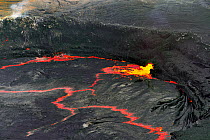 Aerial view of hot lava in the crater of the Erta ale volcano (the smoking mountain) in the Afar desert, Northern Ethiopia, February 2009