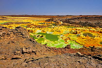 Mineral deposits at the Dallol hydrothermal site, Salt lake Karoum, Danakil depression, Ethiopia, February 2009