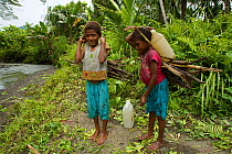 Kwerba Village girls walking back to their village with firewood and water. Foja Mountains, Papua, Indonesia, November 2008. (taken during Conservation International Rapid Assessment Program expeditio...