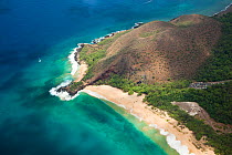 Aerial image of Big Beach, Little Beach and Pu'u O'lai, also known as Oneloa or Makena Beach. Maui, Hawaii, June 2011.