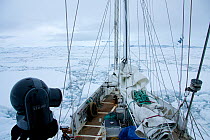 Cineflex camera mounted on the 'Golden Fleece' (base ship of the BBC film crew) as it passes through floe ice off the Antarctic Peninsula, Antarctica, January 2009, Taken on location for BBC Frozen Pl...