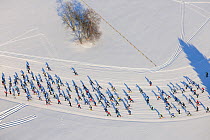 People in a cross-country skiing competition. Tartu, Estonia, Europe, February.