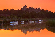 Dramatic sunset over Arundel Castle and the River Arun, Sussex, UK, June 2010