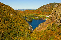 Lake Gloriette and the Balsams Grand Resort as seen from the cliffs above NH 26 in Dixville Notch, New Hampshire, USA, September 2009