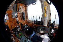 Camera lens image of the bridge on board the 'Golden Fleece', base ship for the BBC film crew, Antarctica, February 2009, Taken on location for BBC Frozen Planet series