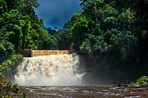 Maliau Falls (6th of 7 tiers) on the Maliau River with a brooding storm in the sky. Centre of Maliau Basin, Sabah's 'Lost World', Borneo.