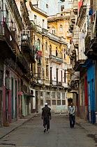 Old buildings along pedestrian street, Old Havana, UNESCO World Heritage Site, capital of Cuba, Caribbean