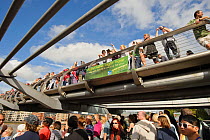 People on the Millenium Bridge at the RSPB 'Date With Nature Event' for learning about urban Peregrine falcon, Tate Modern, South Bank, London, UK, September 2011, RSPB Greater Thames Futurescapes Pro...