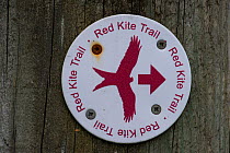 Red Kite Trail sign in the Urban Red Kite area of the Derwent Valley, Gateshead, Tyne and Wear, UK, on the edge of Tyneside following on from the 'Northern Kites' re-introduction programme between 200...