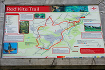 Red Kite trail map in the Urban Red Kite area of the Derwent Valley, Gateshead, Tyne and Wear, UK, on the edge of Tyneside following on from the 'Northern Kites' re-introduction programme between 2004...