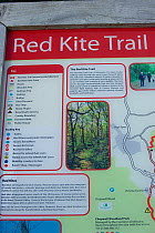Red Kite trail information sign in the Urban Red Kite area of the Derwent Valley, Gateshead, Tyne and Wear, UK, on the edge of Tyneside following on from the 'Northern Kites' re-introduction programme...