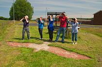 Birdwatchers on the Red Kite trail in the Urban Red Kite area of the Derwent Valley, Gateshead, Tyne and Wear, UK, on the edge of Tyneside following on from the 'Northern Kites' re-introduction progra...